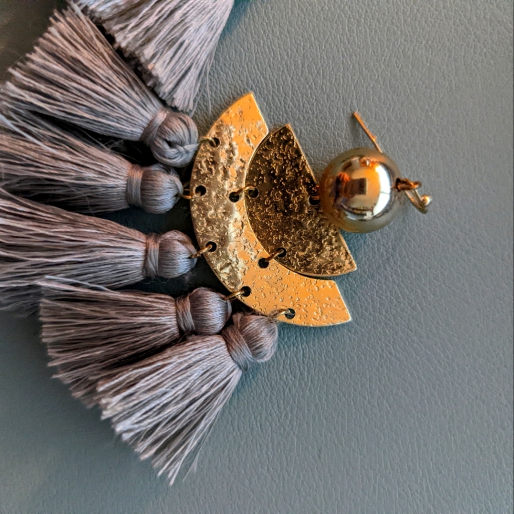 Gold and gray fringe earrings